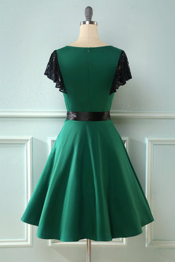 Vestido verde de balanço dos anos 50 com renda